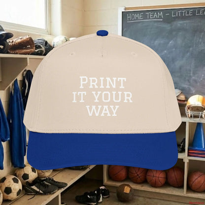 Design your own Custom Team Baseball Cap with bold white text. This mid-profile, structured snapback (OTTO 31-069) features a seamless 5-panel front for a smooth, professional look. Perfect for youth and adult sports teams, fan gear, or corporate branding. Adjustable fit for all sizes.