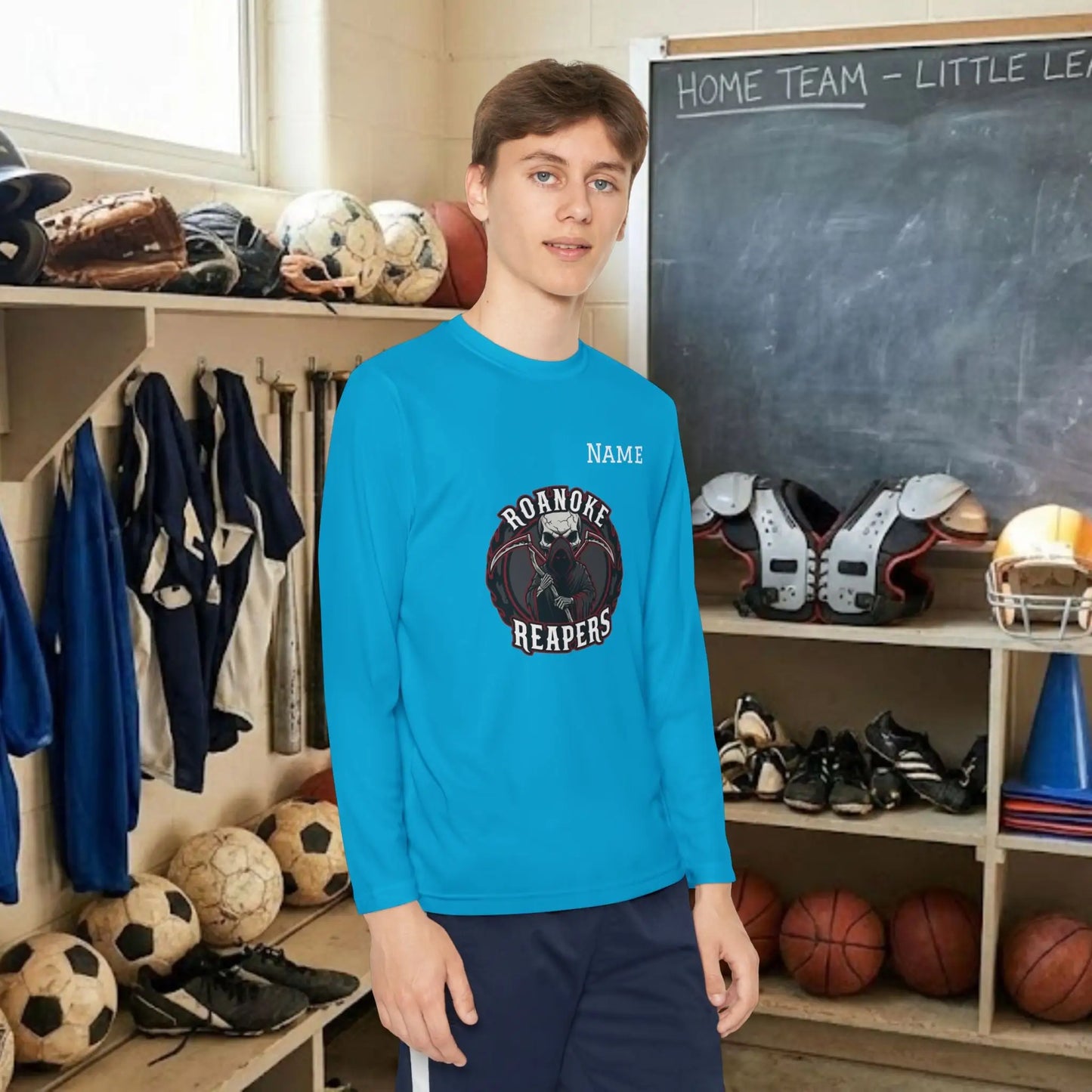 Custom Team Youth Long Sleeve T-Shirt – Center Chest Team Logo & Name