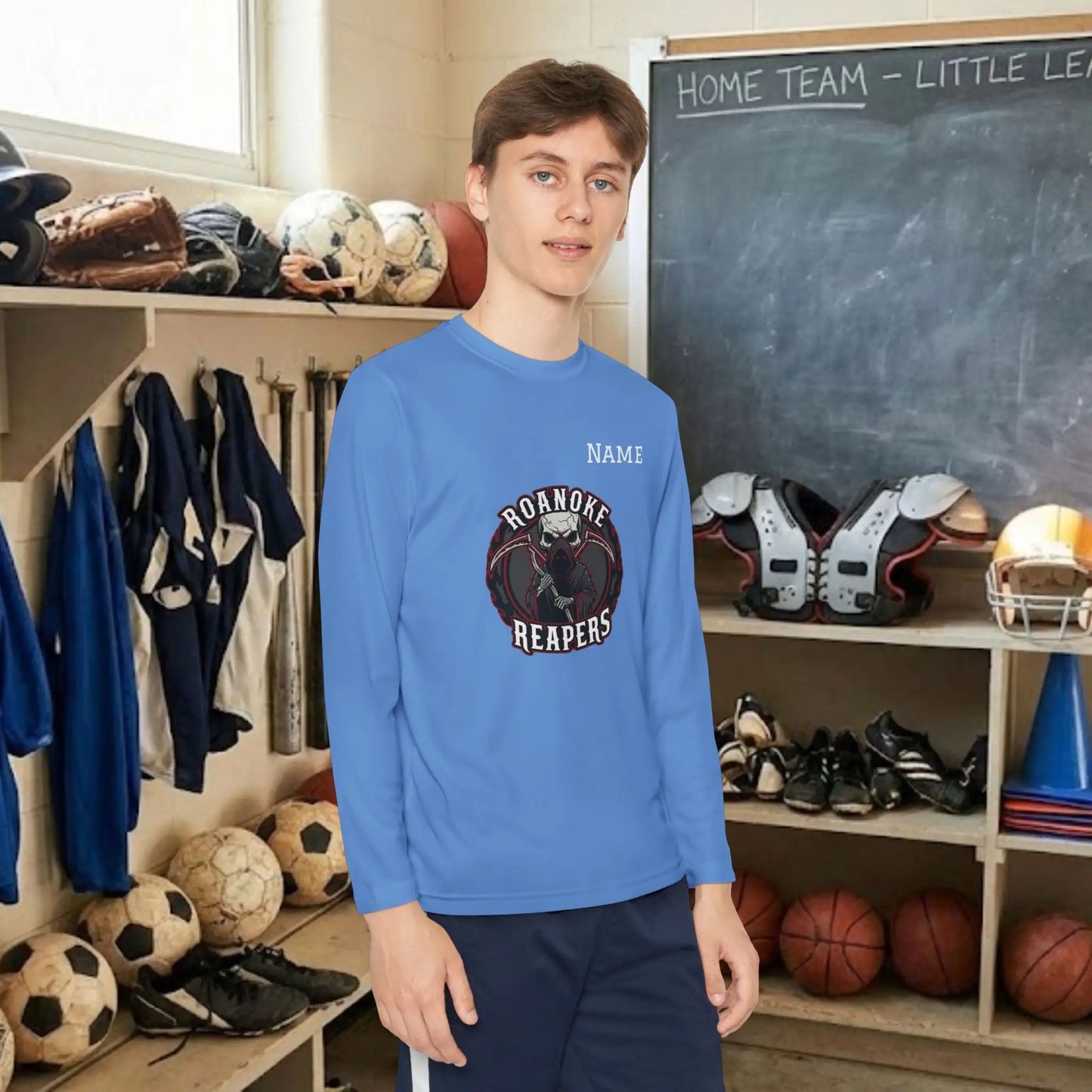 Custom Team Youth Long Sleeve T-Shirt – Center Chest Team Logo & Name