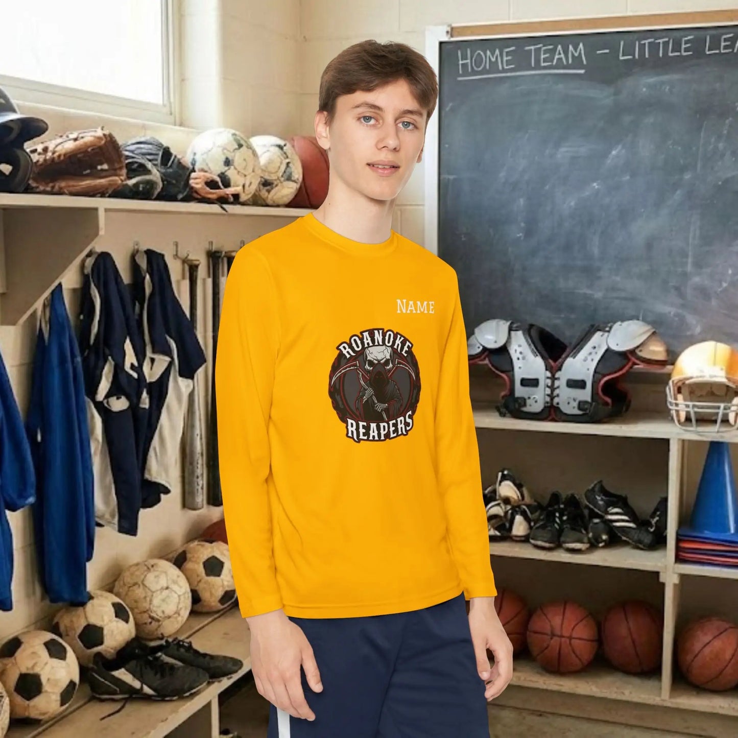 Custom Team Youth Long Sleeve T-Shirt – Center Chest Team Logo & Name