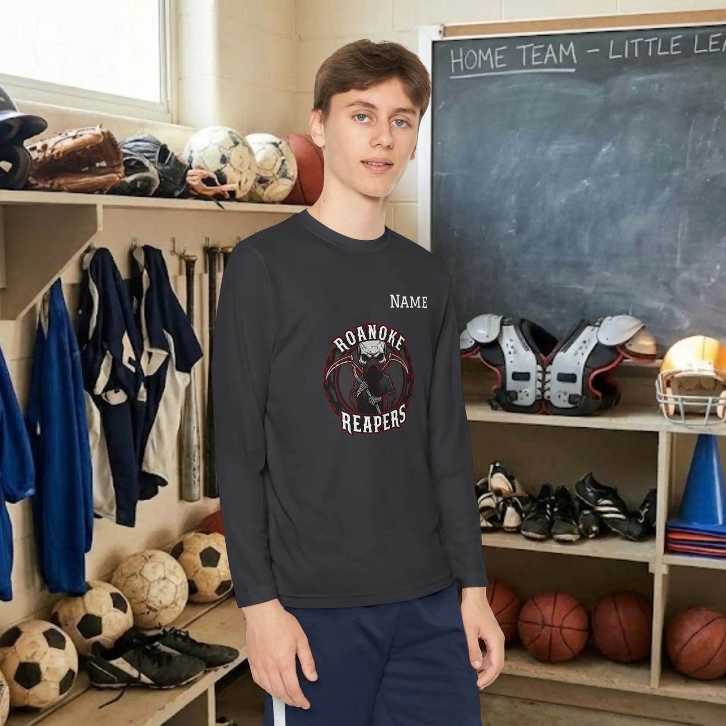 Custom Team Youth Long Sleeve T-Shirt – Center Chest Team Logo & Name