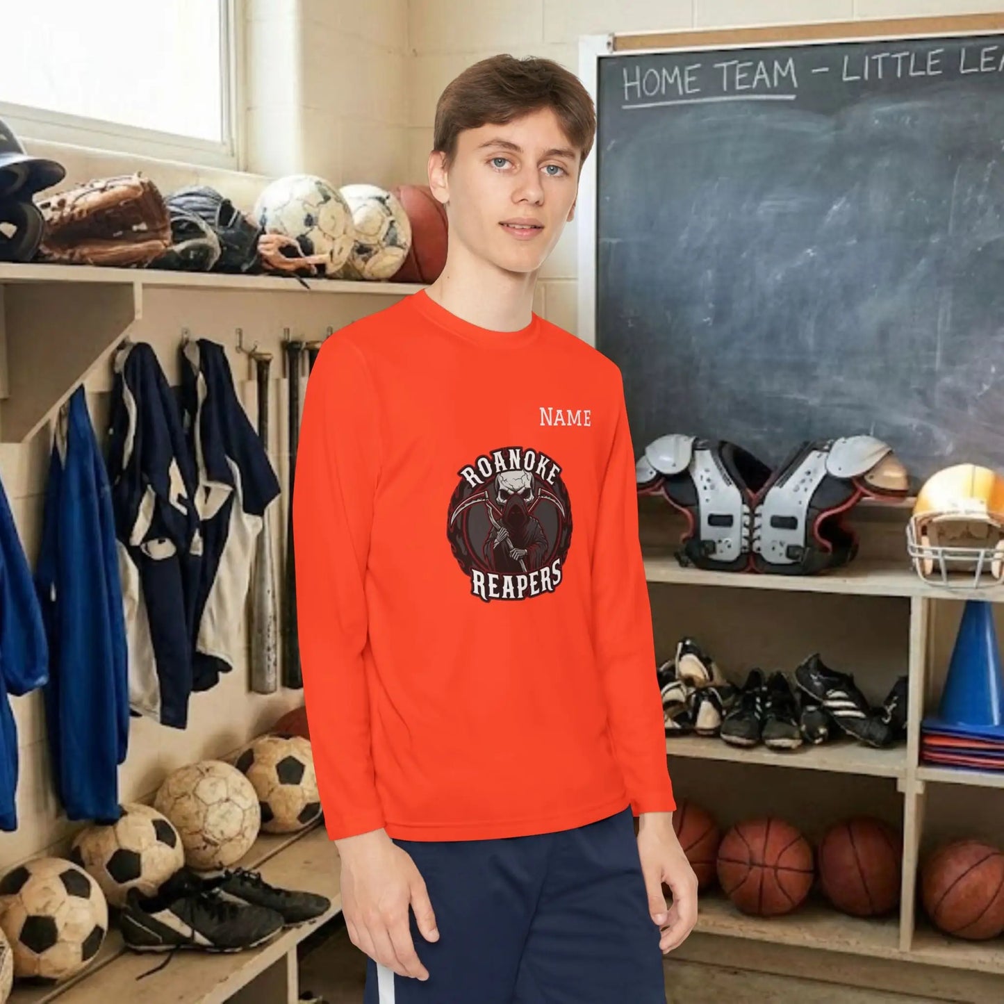 Custom Team Youth Long Sleeve T-Shirt – Center Chest Team Logo & Name