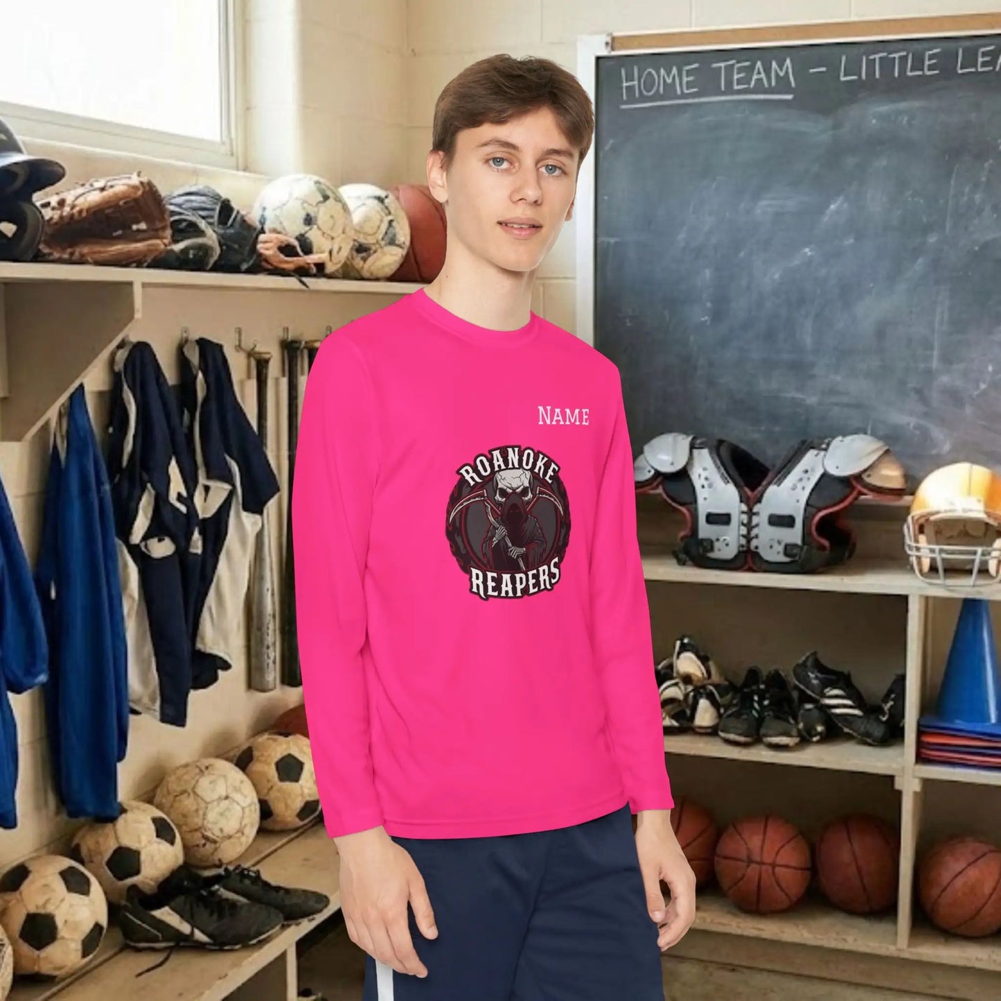 Custom Team Youth Long Sleeve T-Shirt – Center Chest Team Logo & Name