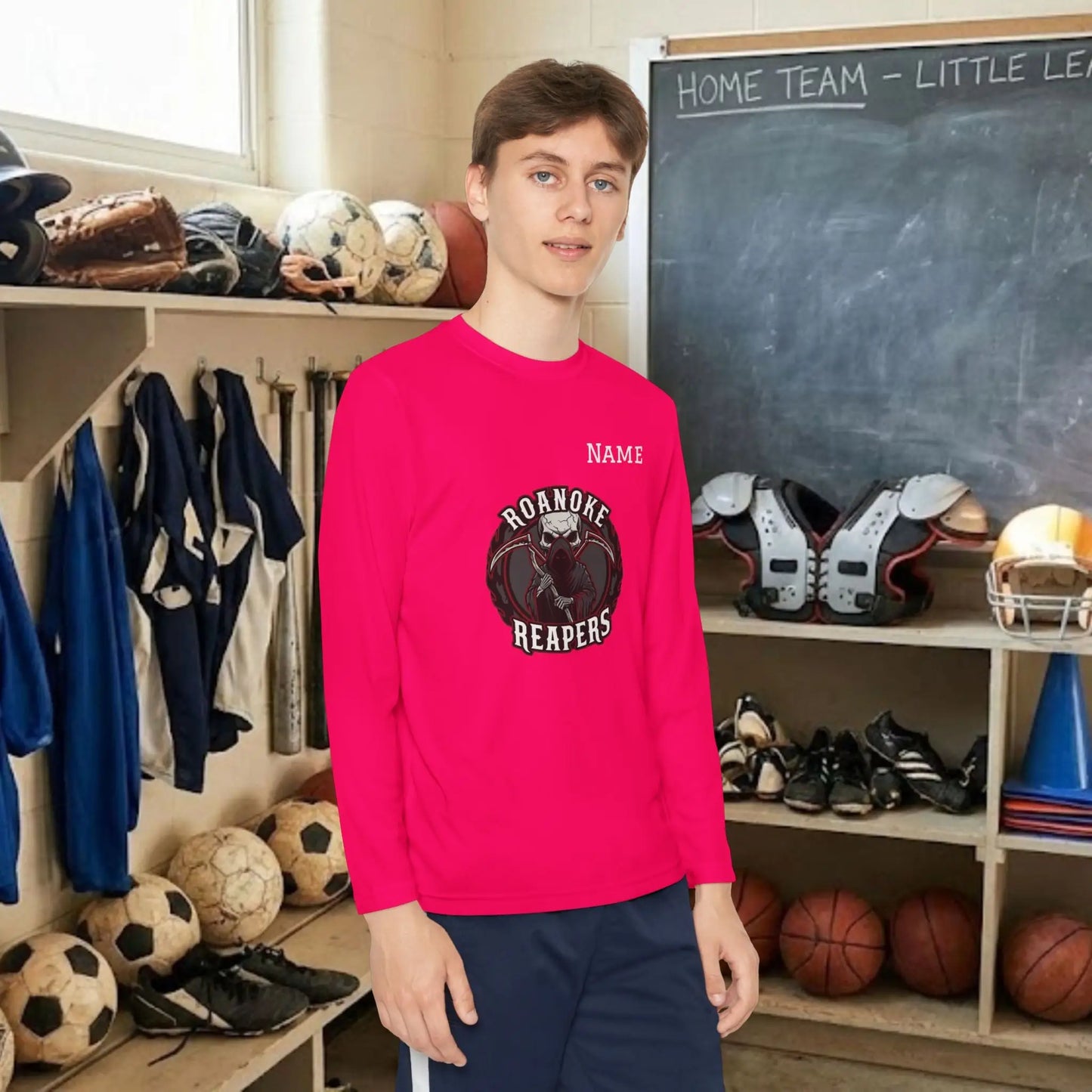 Custom Team Youth Long Sleeve T-Shirt – Center Chest Team Logo & Name