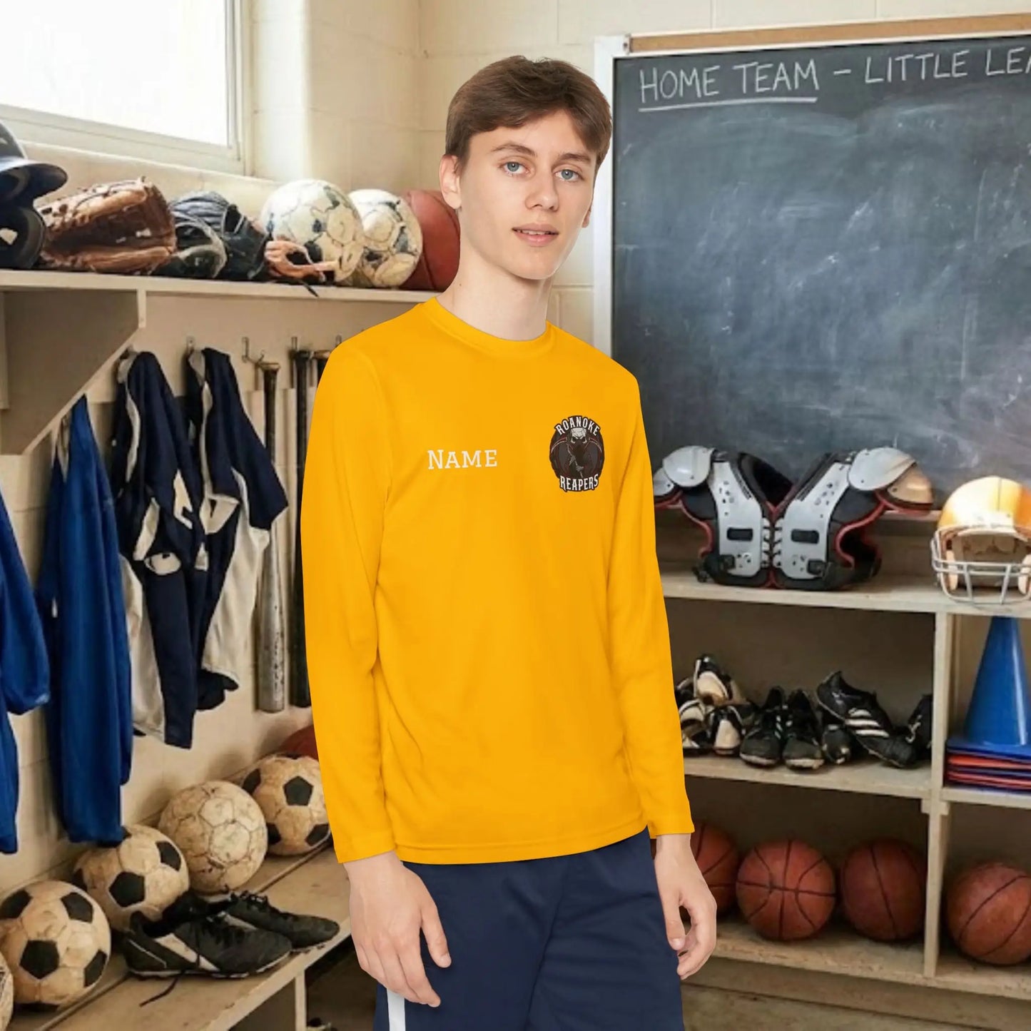 Custom Team Youth Long Sleeve T-Shirt – Left Chest Team Logo & Name