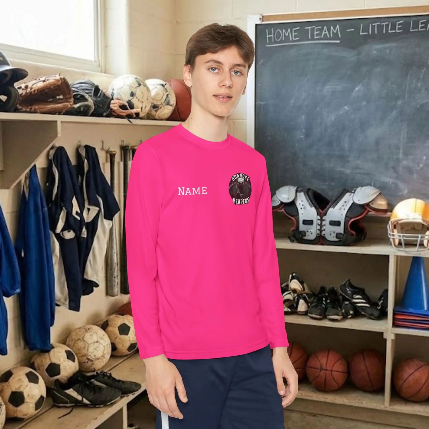 Custom Team Youth Long Sleeve T-Shirt – Left Chest Team Logo & Name