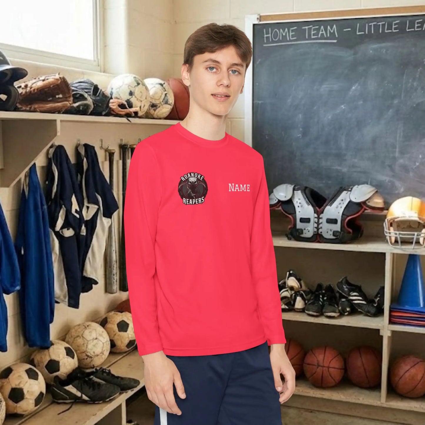 Custom Team Youth Long Sleeve T-Shirt – Right Chest Team Logo & Name