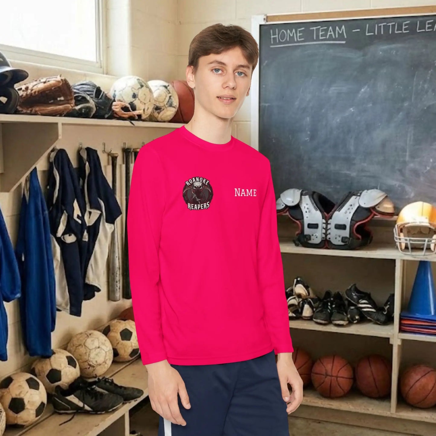 Custom Team Youth Long Sleeve T-Shirt – Right Chest Team Logo & Name
