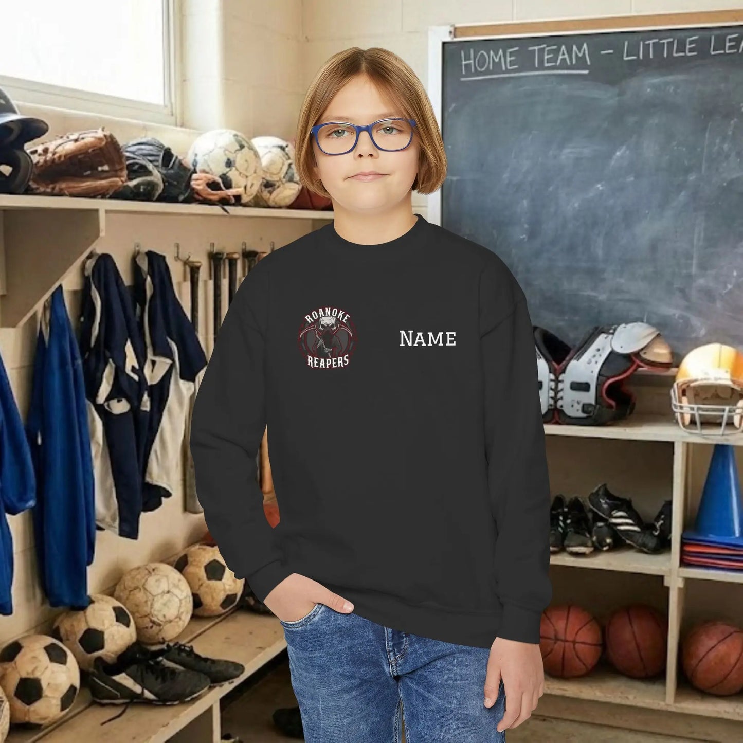 Custom Team Youth Sweatshirt – Right Chest Logo & Name (Gildan Heavy Blend)