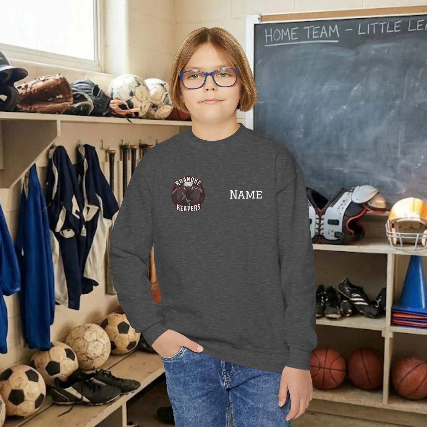 Custom Team Youth Sweatshirt – Right Chest Logo & Name (Gildan Heavy Blend)