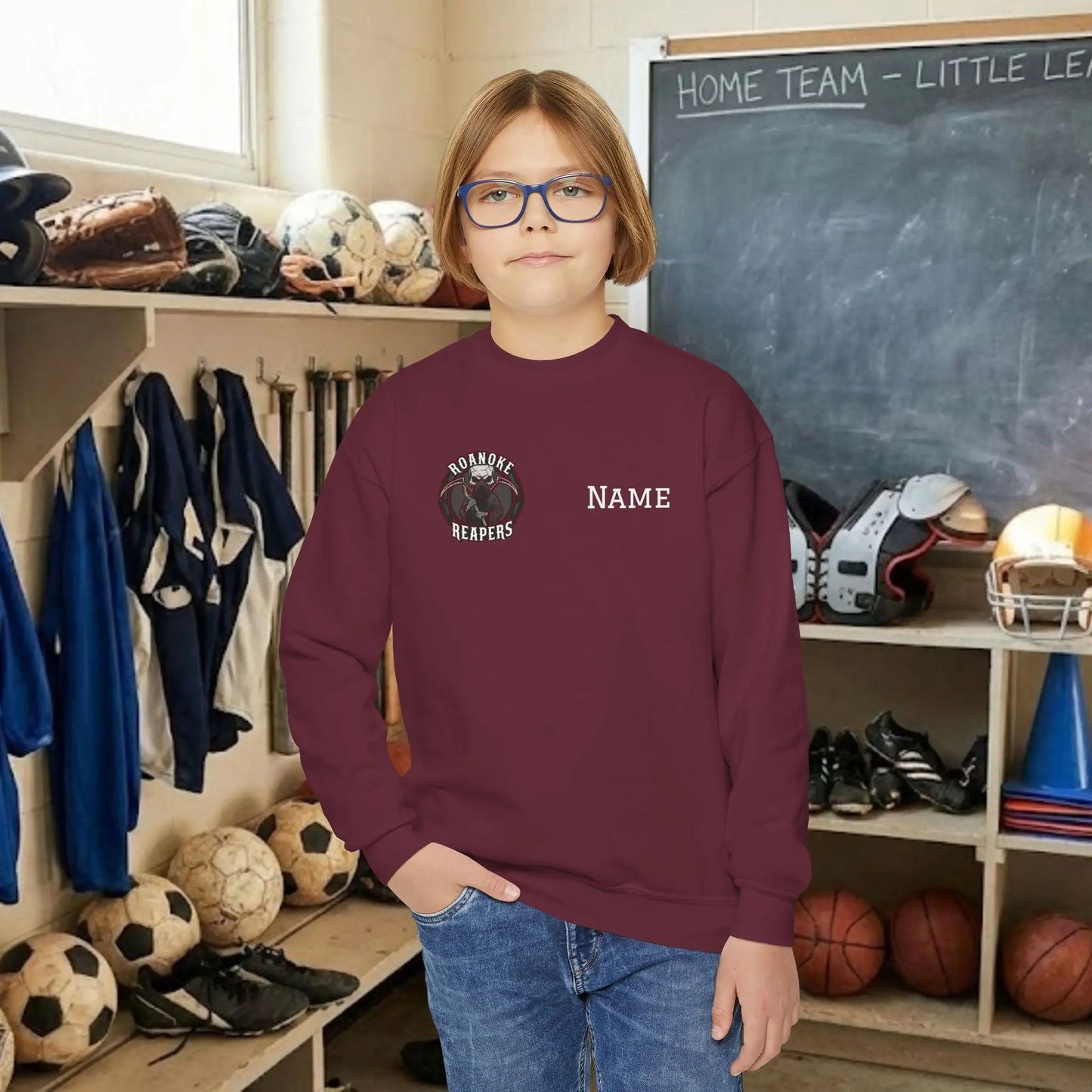Custom Team Youth Sweatshirt – Right Chest Logo & Name (Gildan Heavy Blend)