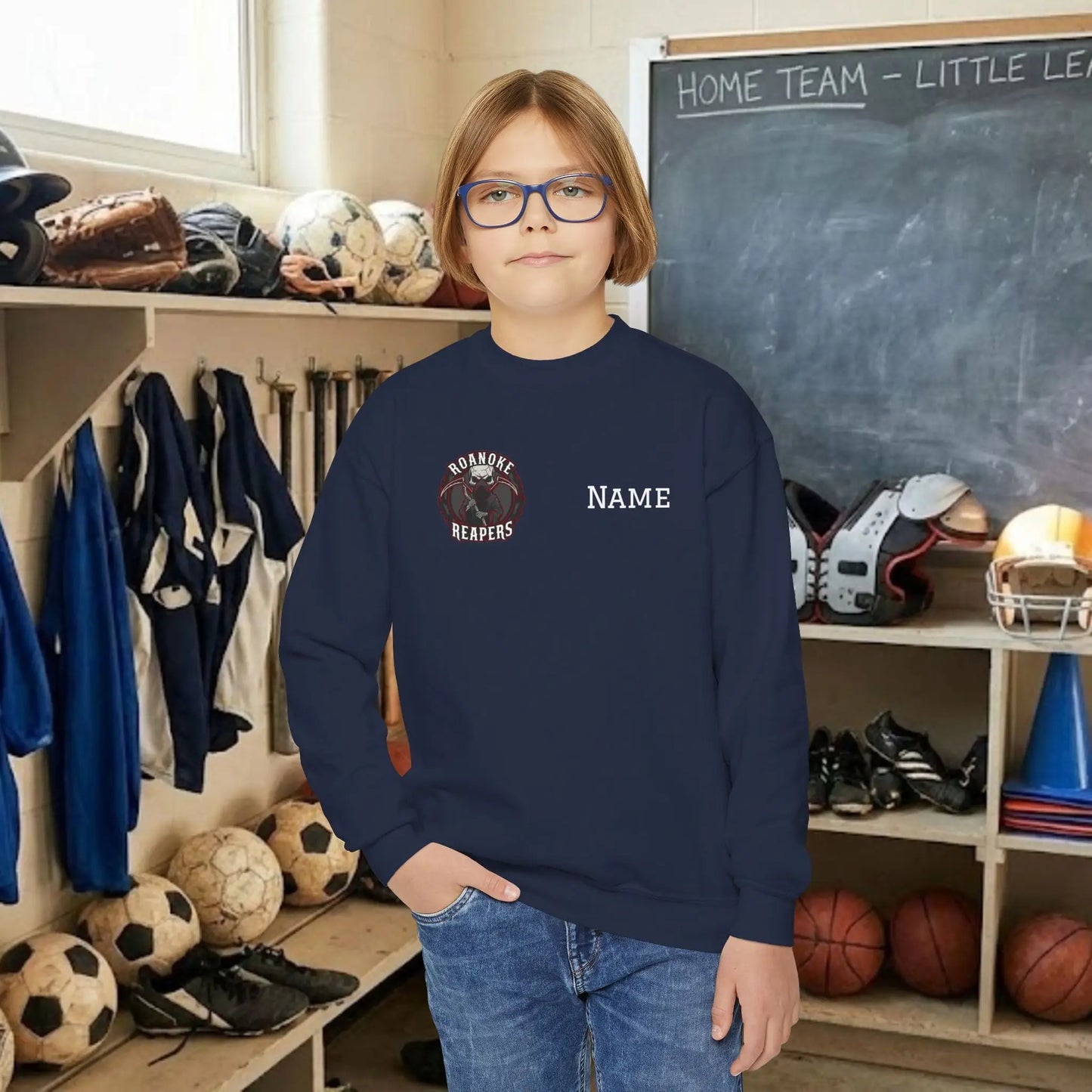 Custom Team Youth Sweatshirt – Right Chest Logo & Name (Gildan Heavy Blend)