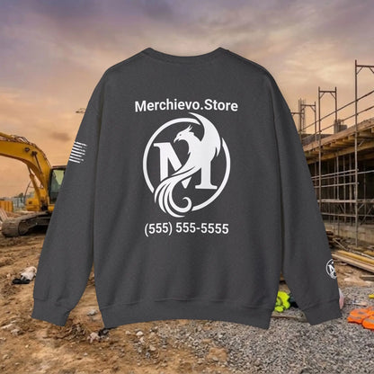 Custom Workwear Crewneck Sweatshirt – Center Chest Logo & Name (Gildan Heavy Blend)