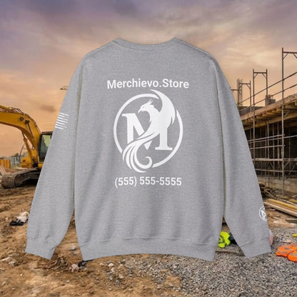 Custom Workwear Crewneck Sweatshirt – Center Chest Logo & Name (Gildan Heavy Blend)