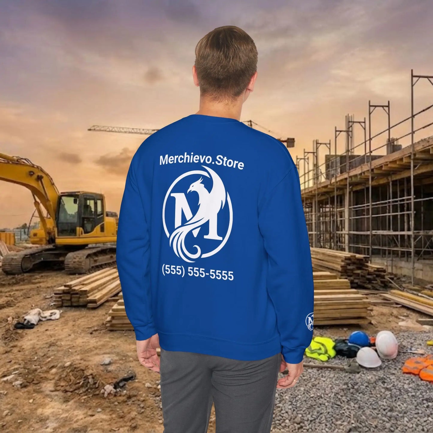 Custom Workwear Crewneck Sweatshirt – Center Chest Logo & Name (Gildan Heavy Blend)