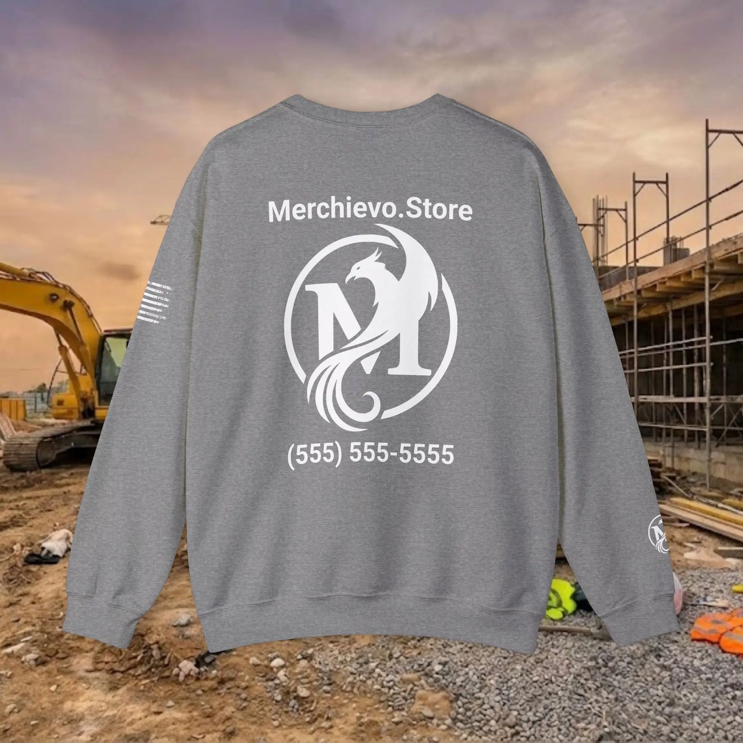 Custom Workwear Crewneck Sweatshirt – Center Chest Logo & Name (Gildan Heavy Blend)
