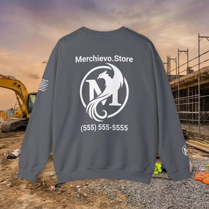 Custom Workwear Crewneck Sweatshirt – Center Chest Logo & Name (Gildan Heavy Blend)