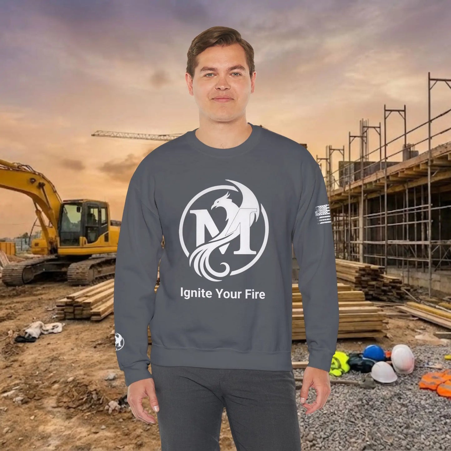 Custom Workwear Crewneck Sweatshirt – Center Chest Logo & Name (Gildan Heavy Blend)