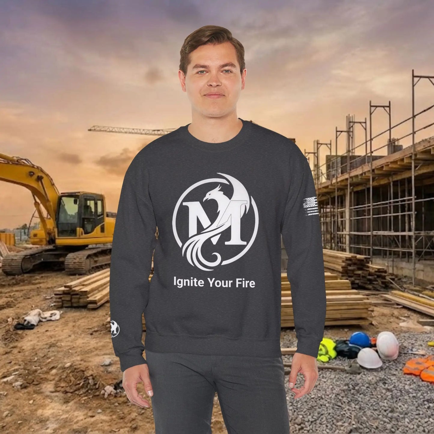 Custom Workwear Crewneck Sweatshirt – Center Chest Logo & Name (Gildan Heavy Blend)