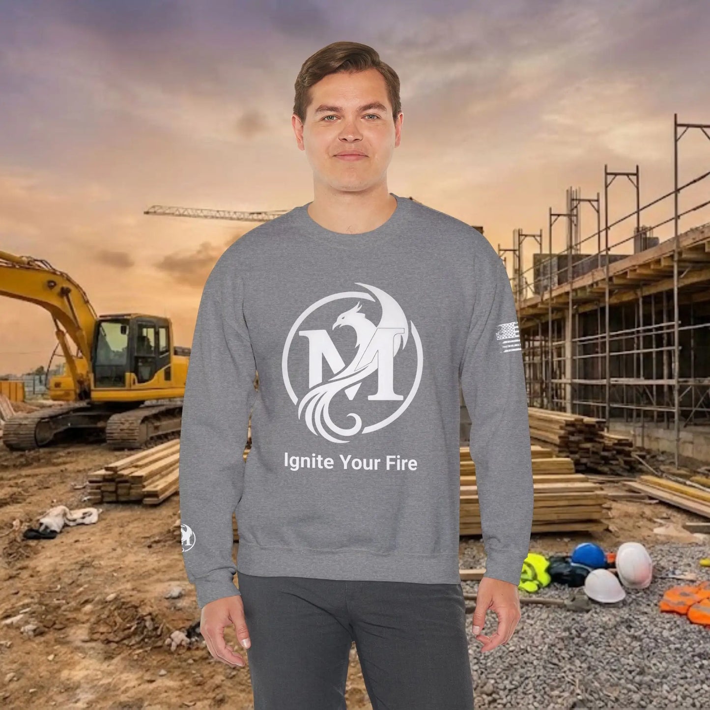Custom Workwear Crewneck Sweatshirt – Center Chest Logo & Name (Gildan Heavy Blend)