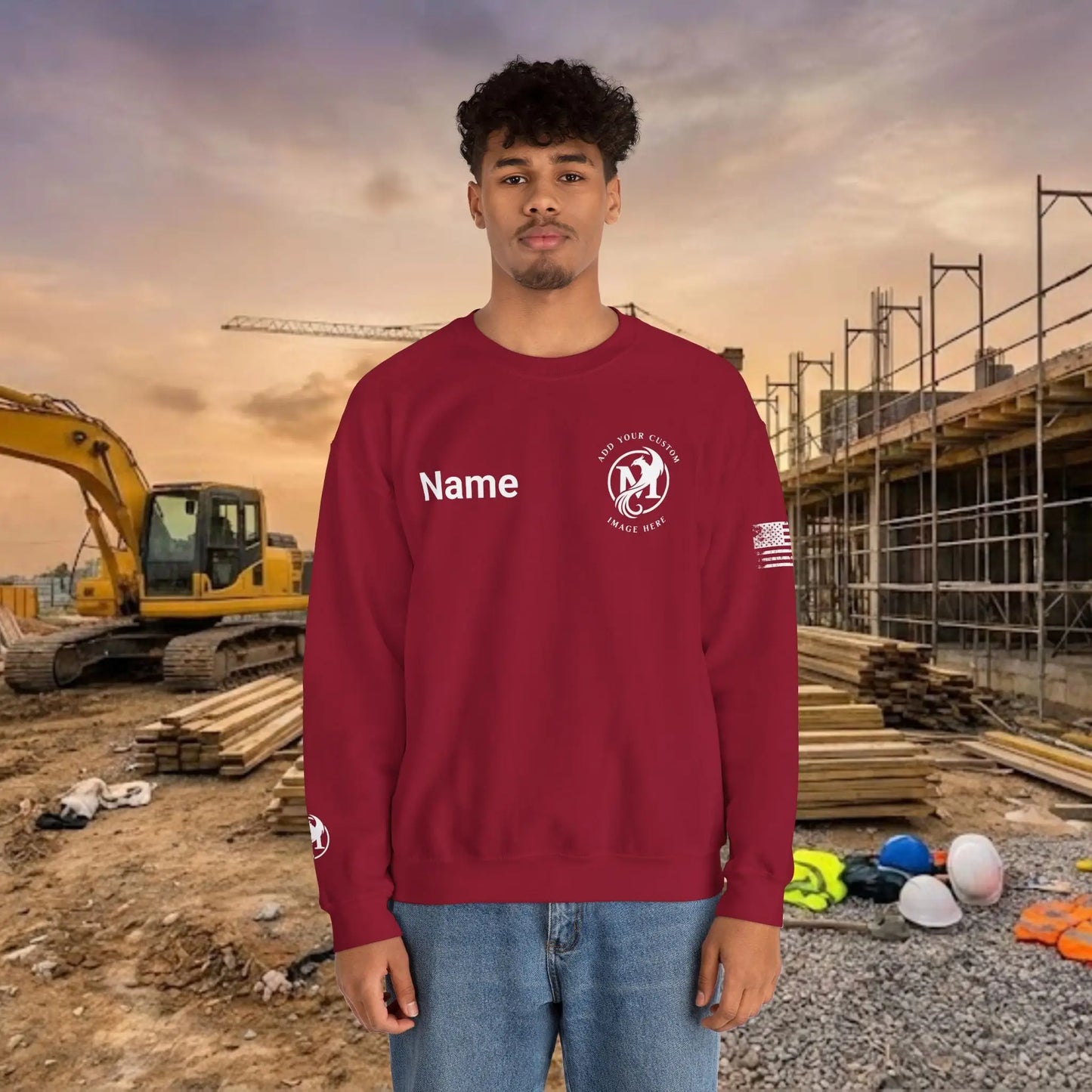 Custom Workwear Crewneck Sweatshirt – Left Chest Logo & Name (Gildan Heavy Blend)