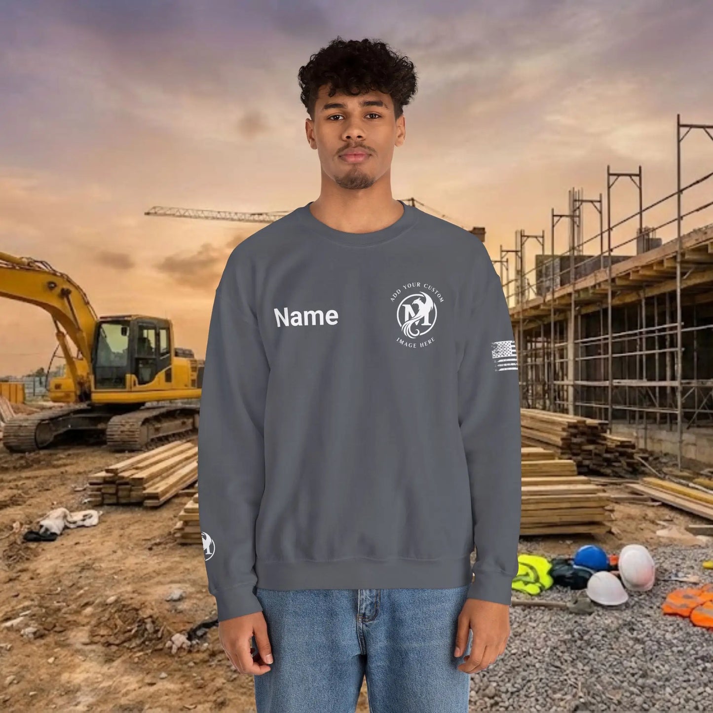 Custom Workwear Crewneck Sweatshirt – Left Chest Logo & Name (Gildan Heavy Blend)