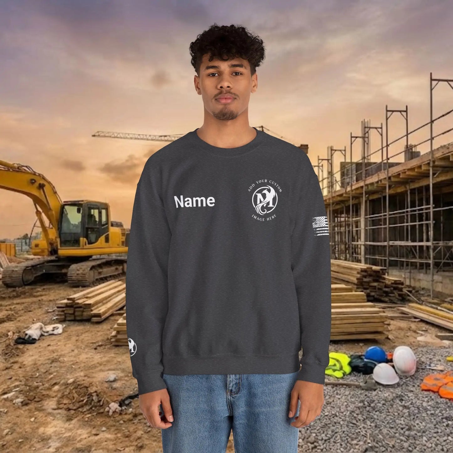 Custom Workwear Crewneck Sweatshirt – Left Chest Logo & Name (Gildan Heavy Blend)