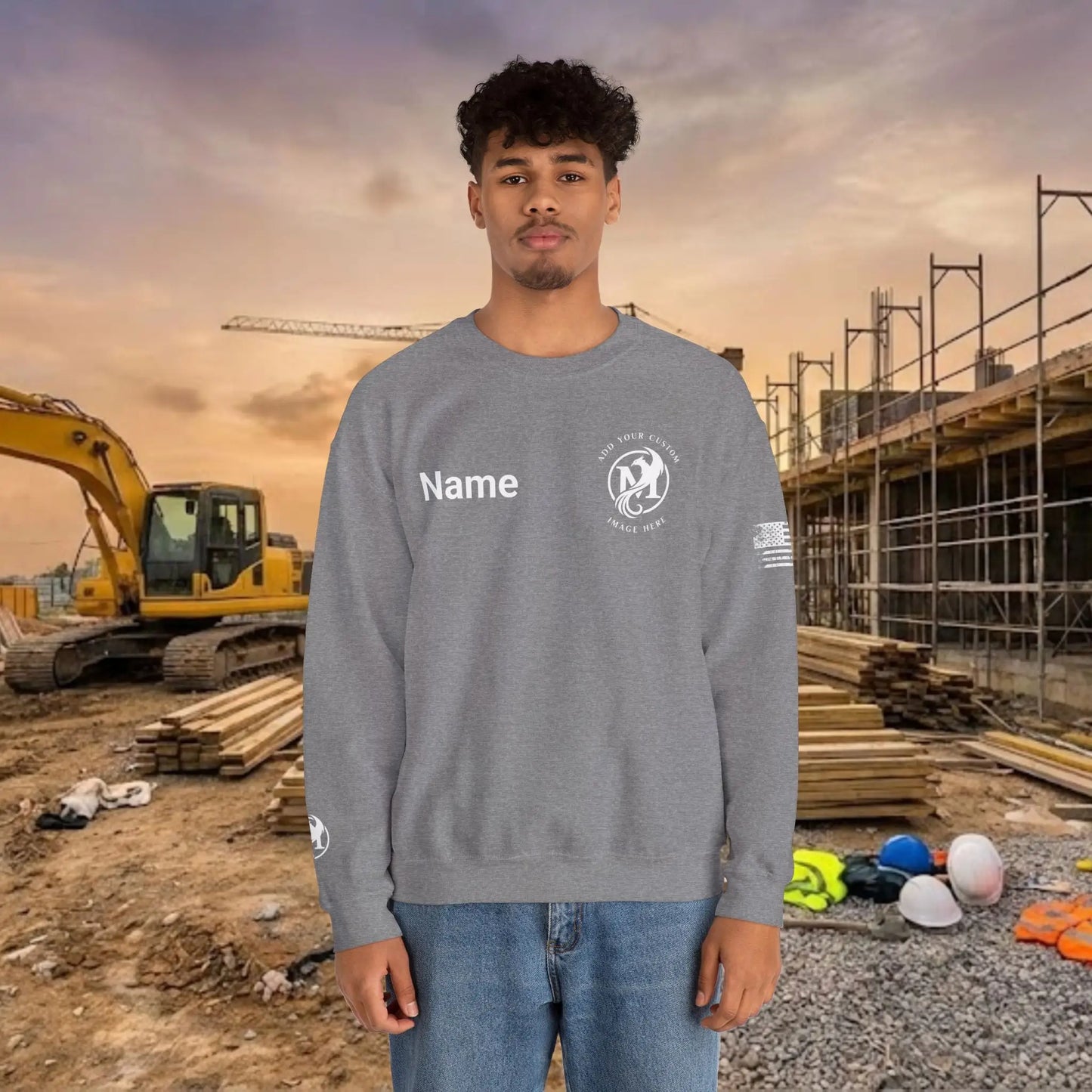 Custom Workwear Crewneck Sweatshirt – Left Chest Logo & Name (Gildan Heavy Blend)