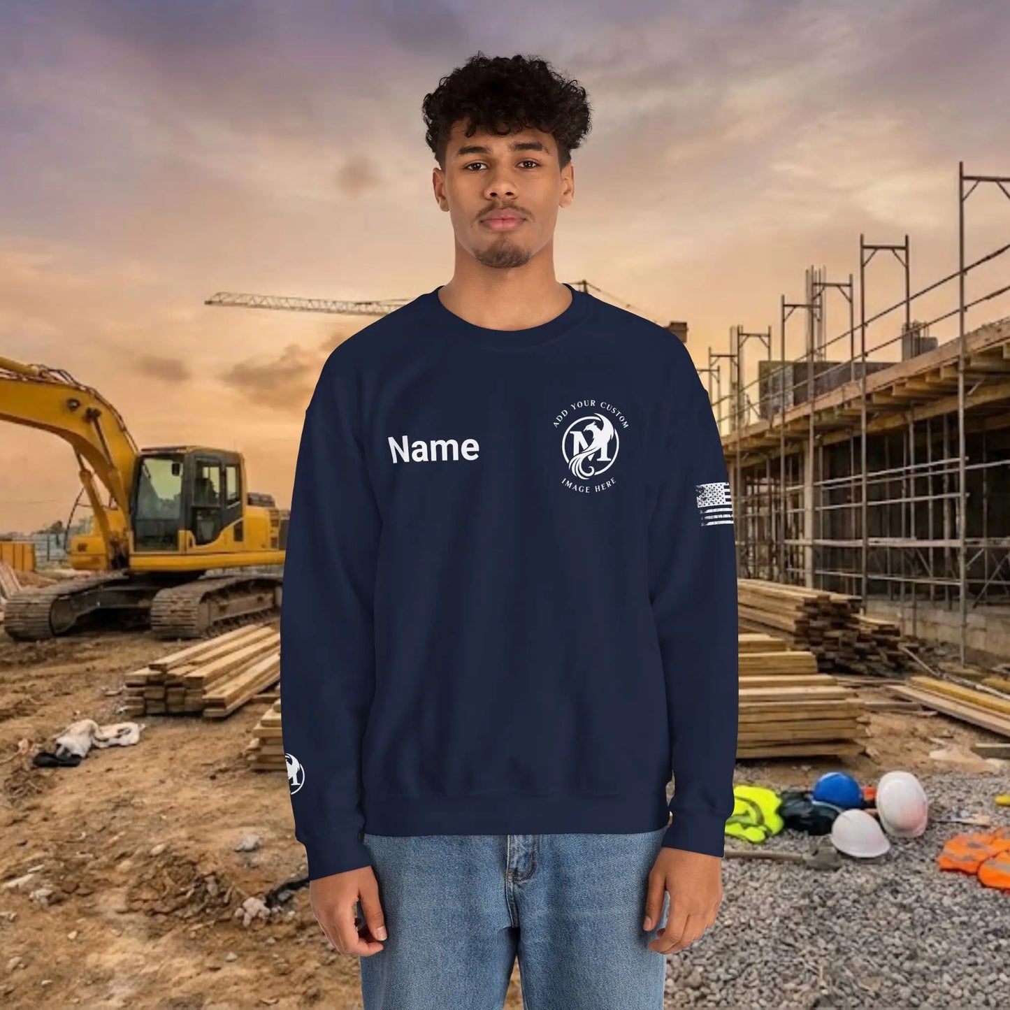 Custom Workwear Crewneck Sweatshirt – Left Chest Logo & Name (Gildan Heavy Blend)