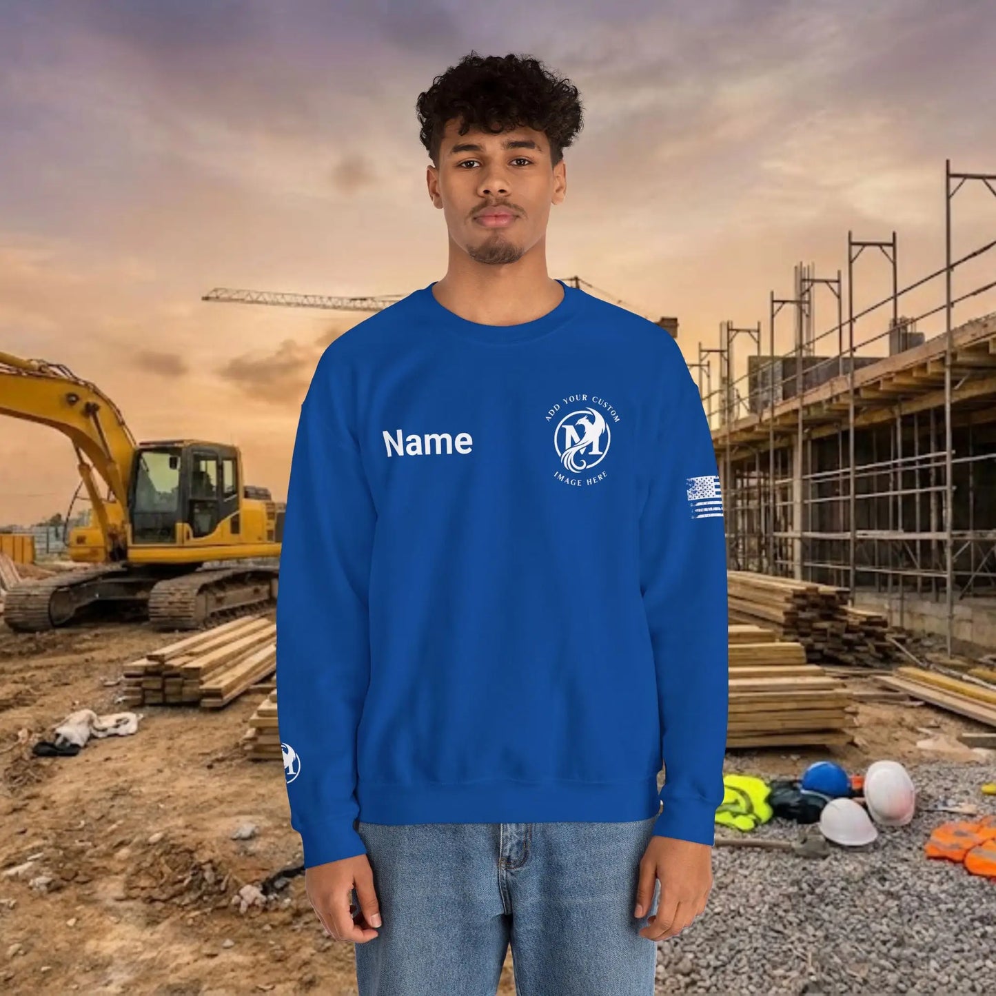 Custom Workwear Crewneck Sweatshirt – Left Chest Logo & Name (Gildan Heavy Blend)