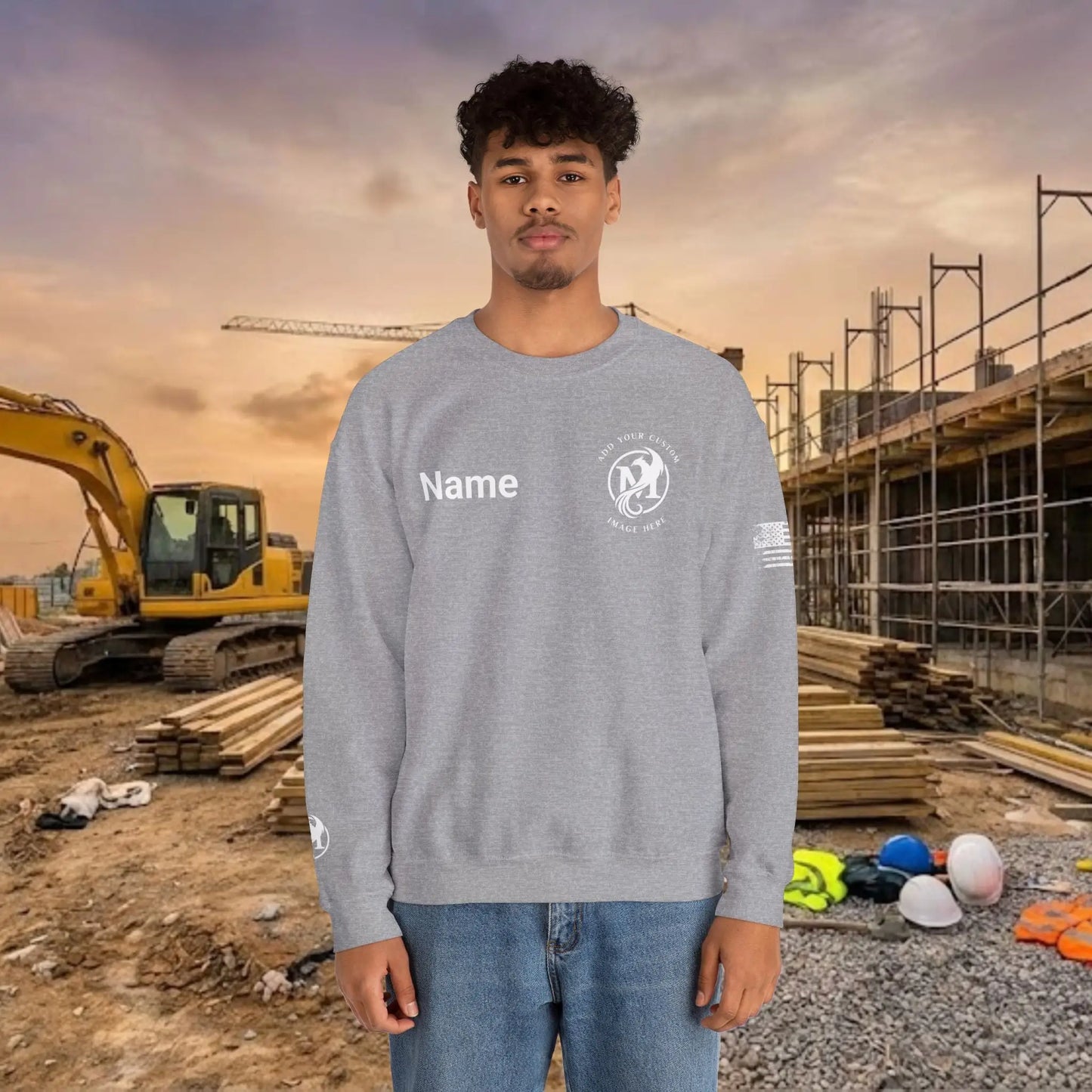 Custom Workwear Crewneck Sweatshirt – Left Chest Logo & Name (Gildan Heavy Blend)