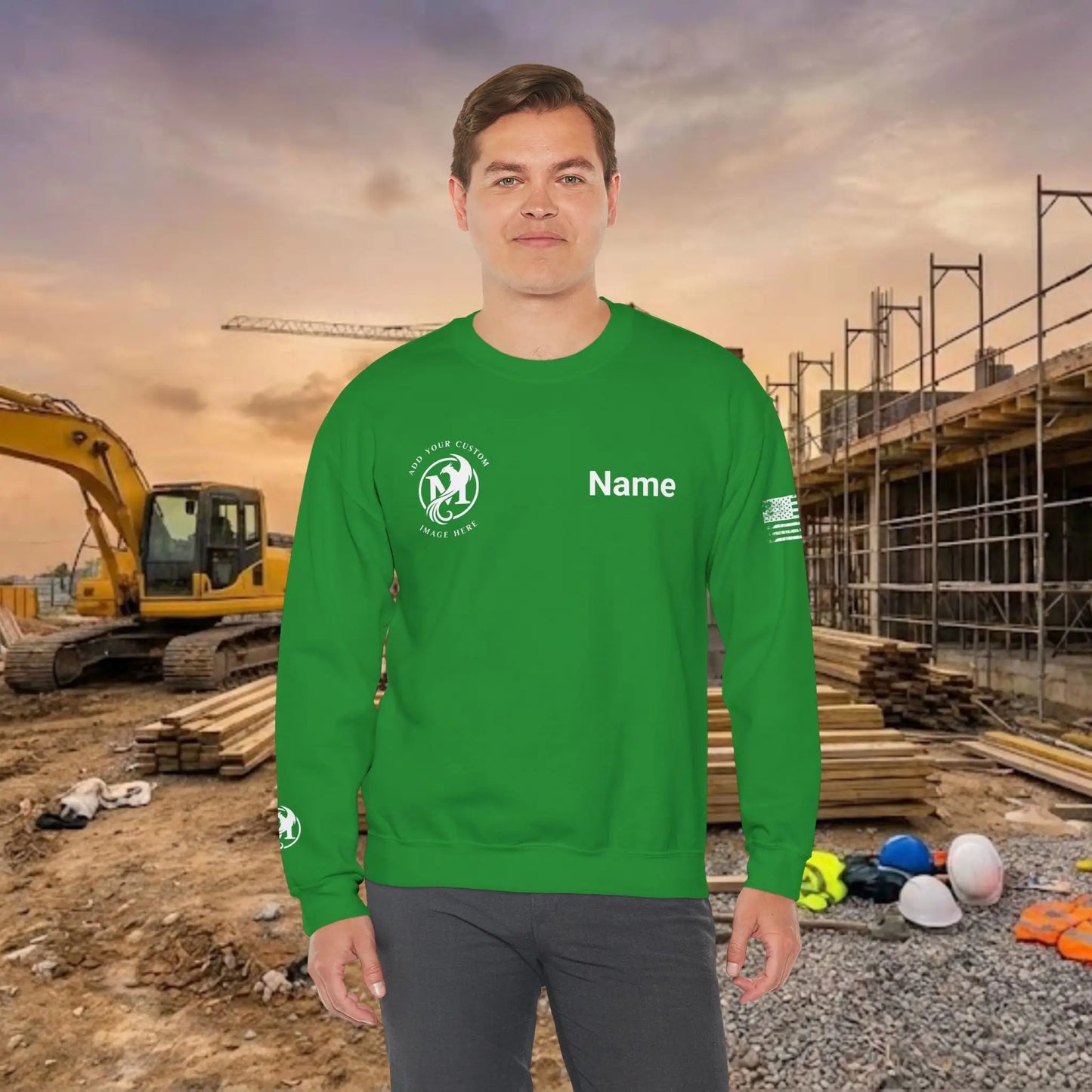 Custom Workwear Crewneck Sweatshirt – Right Chest Logo & Name (Gildan Heavy Blend)