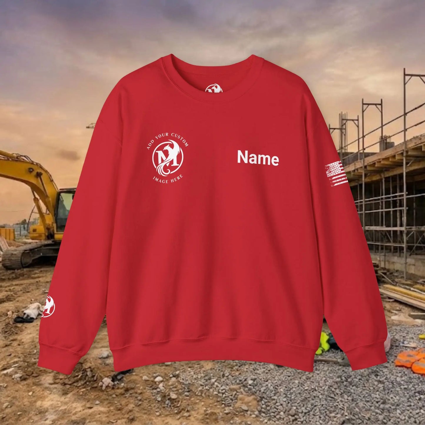 Custom Workwear Crewneck Sweatshirt – Right Chest Logo & Name (Gildan Heavy Blend)