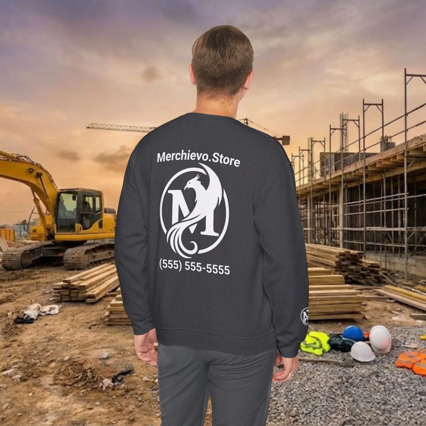 Custom Workwear Crewneck Sweatshirt – Right Chest Logo & Name (Gildan Heavy Blend)