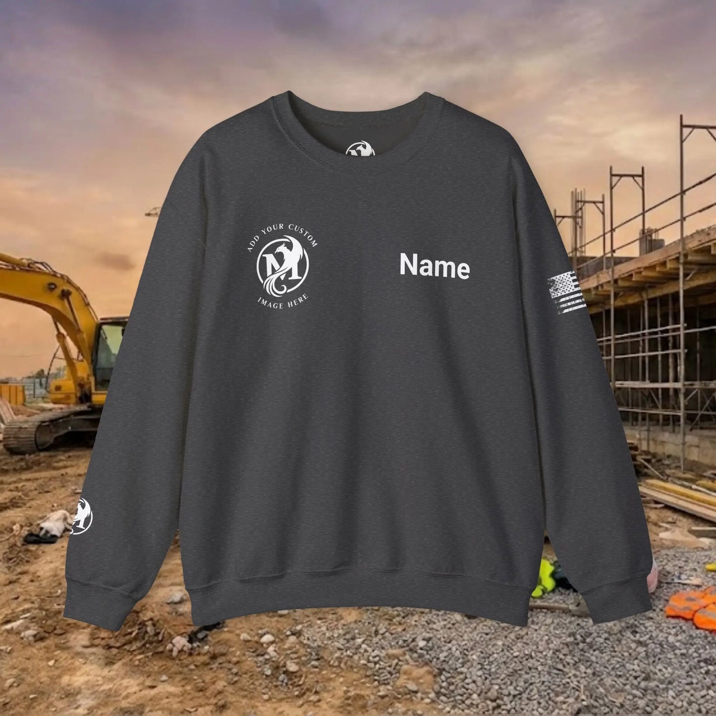 Custom Workwear Crewneck Sweatshirt – Right Chest Logo & Name (Gildan Heavy Blend)