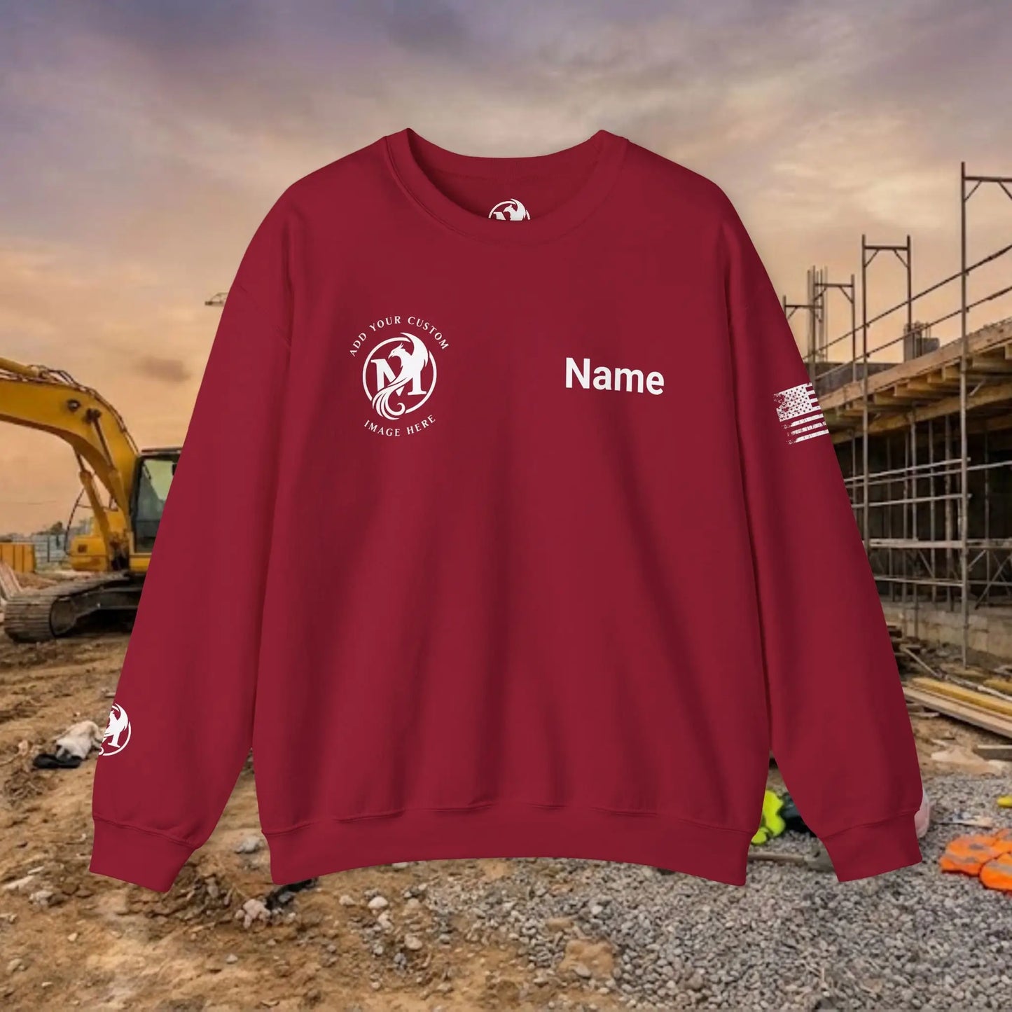 Custom Workwear Crewneck Sweatshirt – Right Chest Logo & Name (Gildan Heavy Blend)