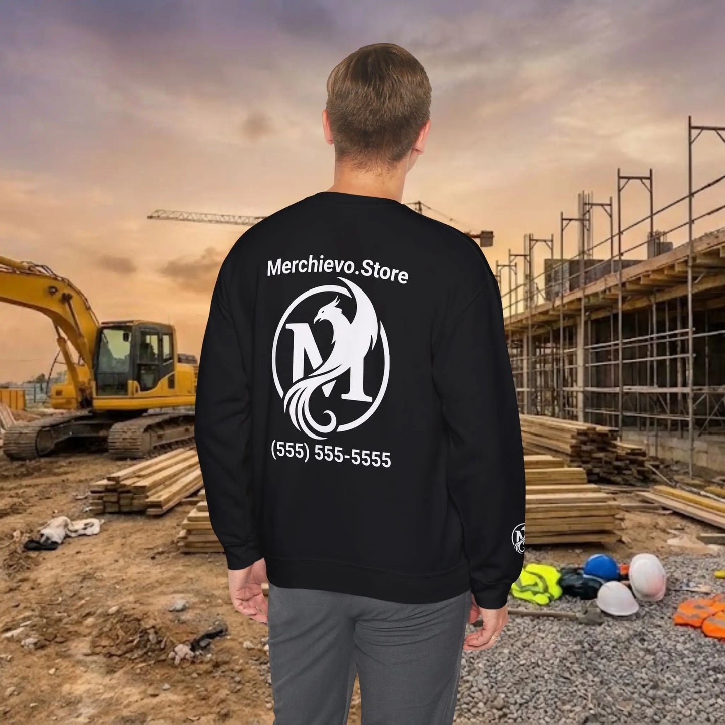 Custom Workwear Crewneck Sweatshirt – Right Chest Logo & Name (Gildan Heavy Blend)