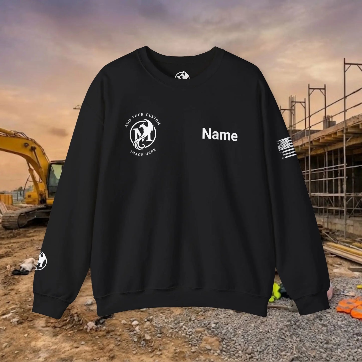 Custom Workwear Crewneck Sweatshirt – Right Chest Logo & Name (Gildan Heavy Blend)