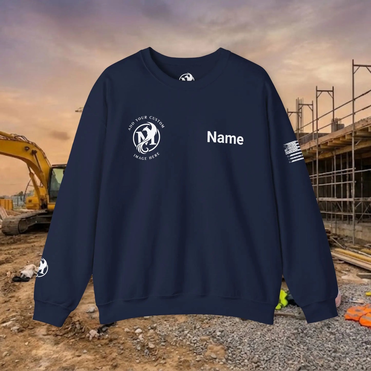 Custom Workwear Crewneck Sweatshirt – Right Chest Logo & Name (Gildan Heavy Blend)