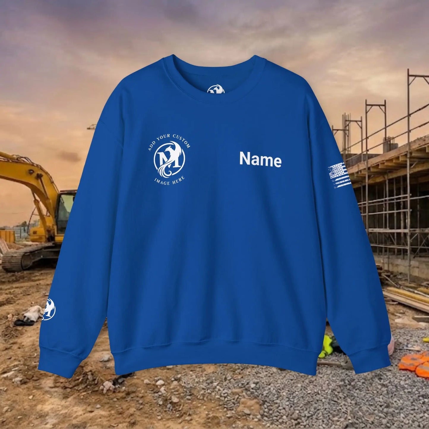 Custom Workwear Crewneck Sweatshirt – Right Chest Logo & Name (Gildan Heavy Blend)