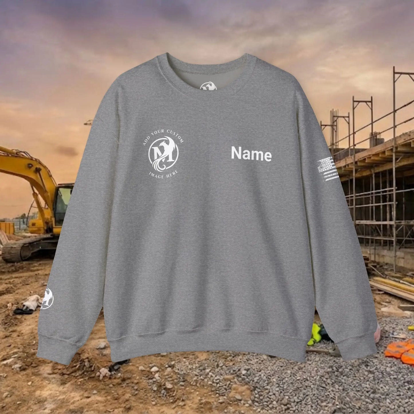 Custom Workwear Crewneck Sweatshirt – Right Chest Logo & Name (Gildan Heavy Blend)