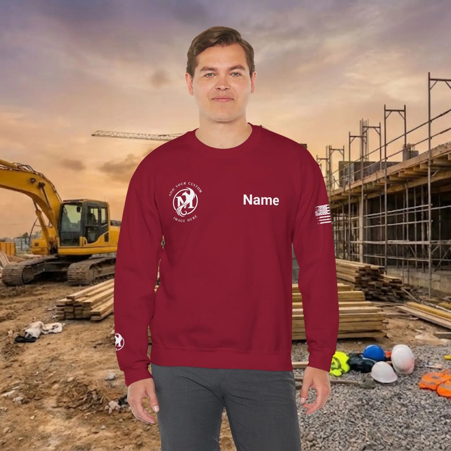 Custom Workwear Crewneck Sweatshirt – Right Chest Logo & Name (Gildan Heavy Blend)