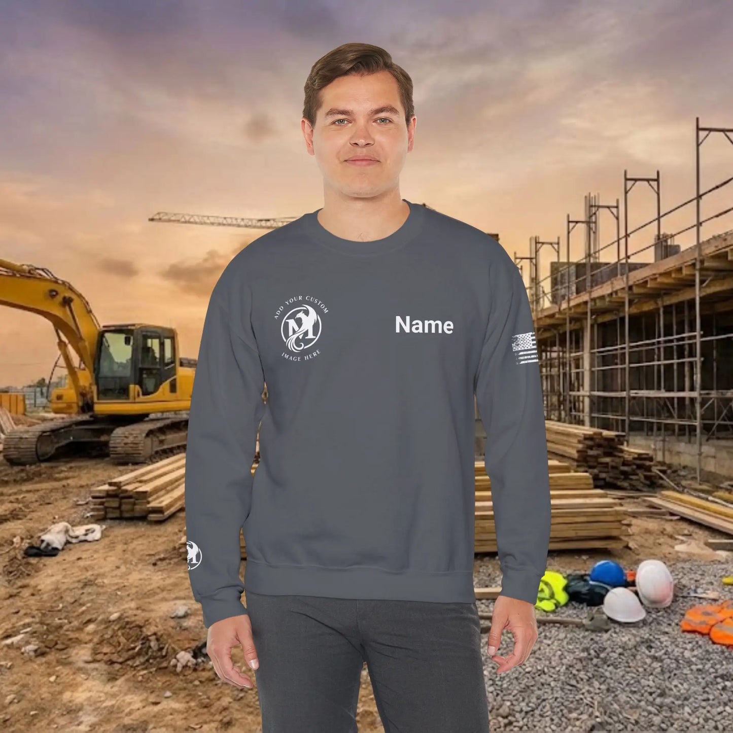 Custom Workwear Crewneck Sweatshirt – Right Chest Logo & Name (Gildan Heavy Blend)
