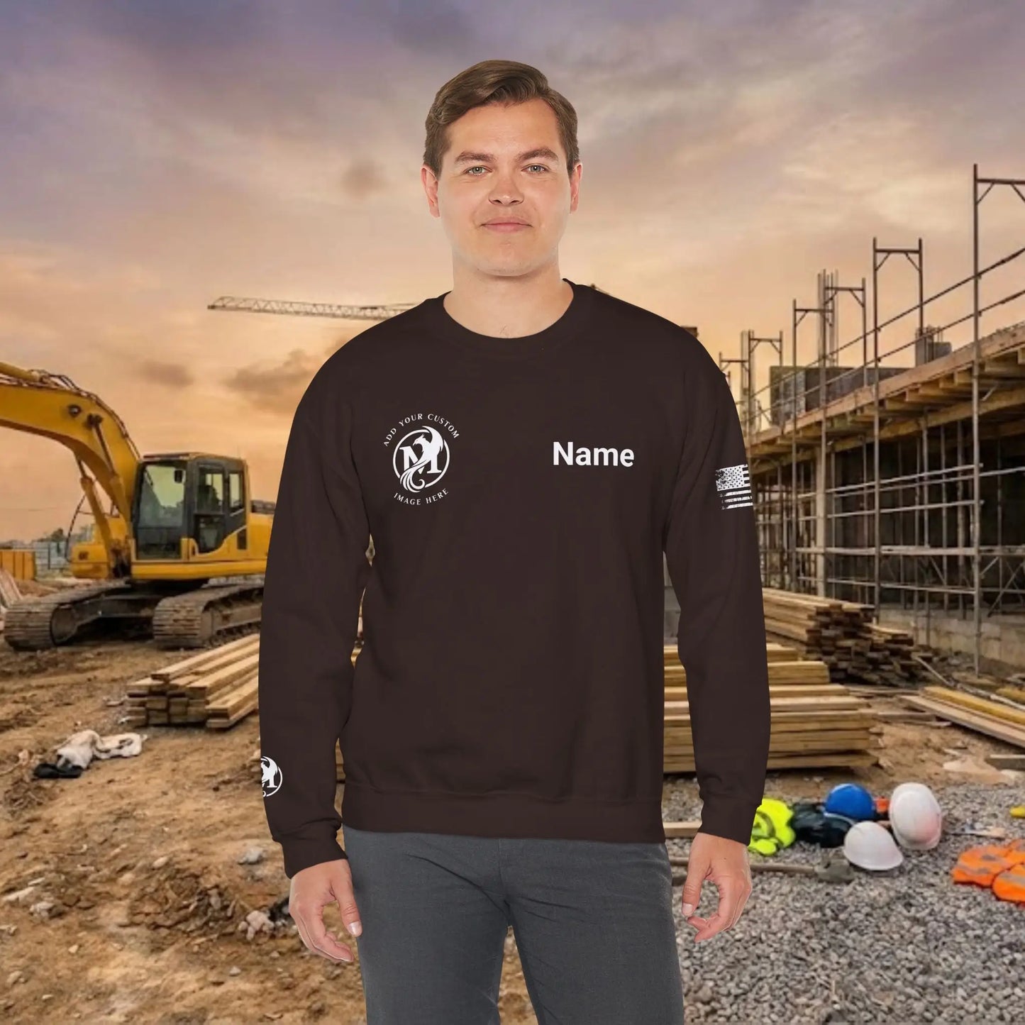 Custom Workwear Crewneck Sweatshirt – Right Chest Logo & Name (Gildan Heavy Blend)