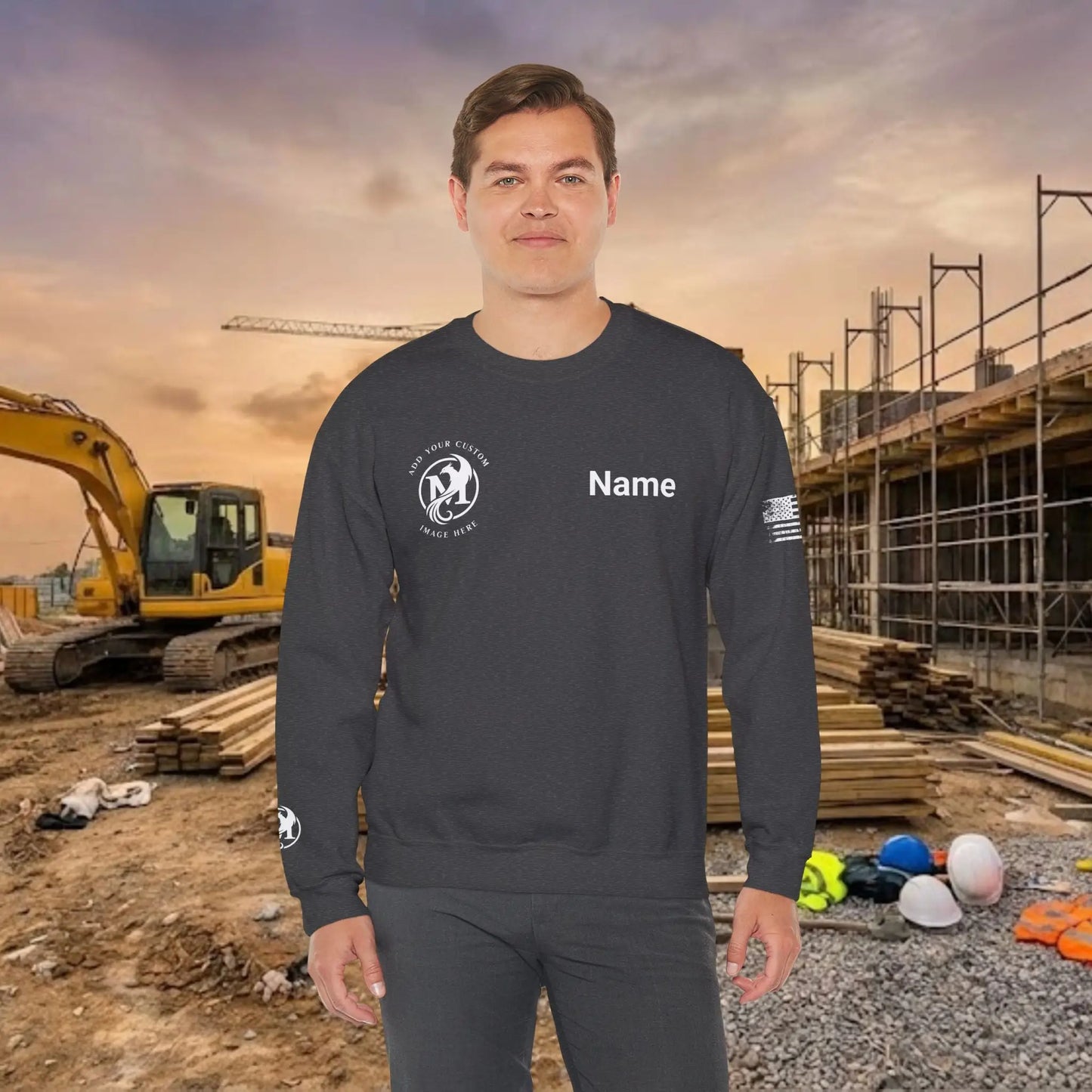 Custom Workwear Crewneck Sweatshirt – Right Chest Logo & Name (Gildan Heavy Blend)