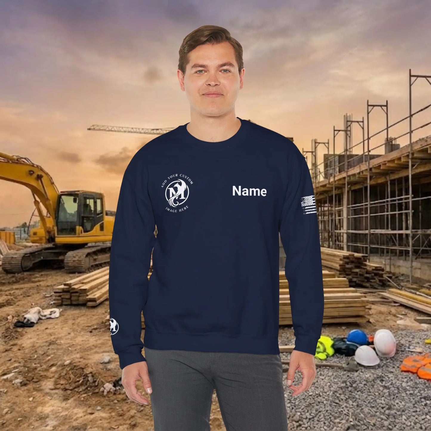 Custom Workwear Crewneck Sweatshirt – Right Chest Logo & Name (Gildan Heavy Blend)