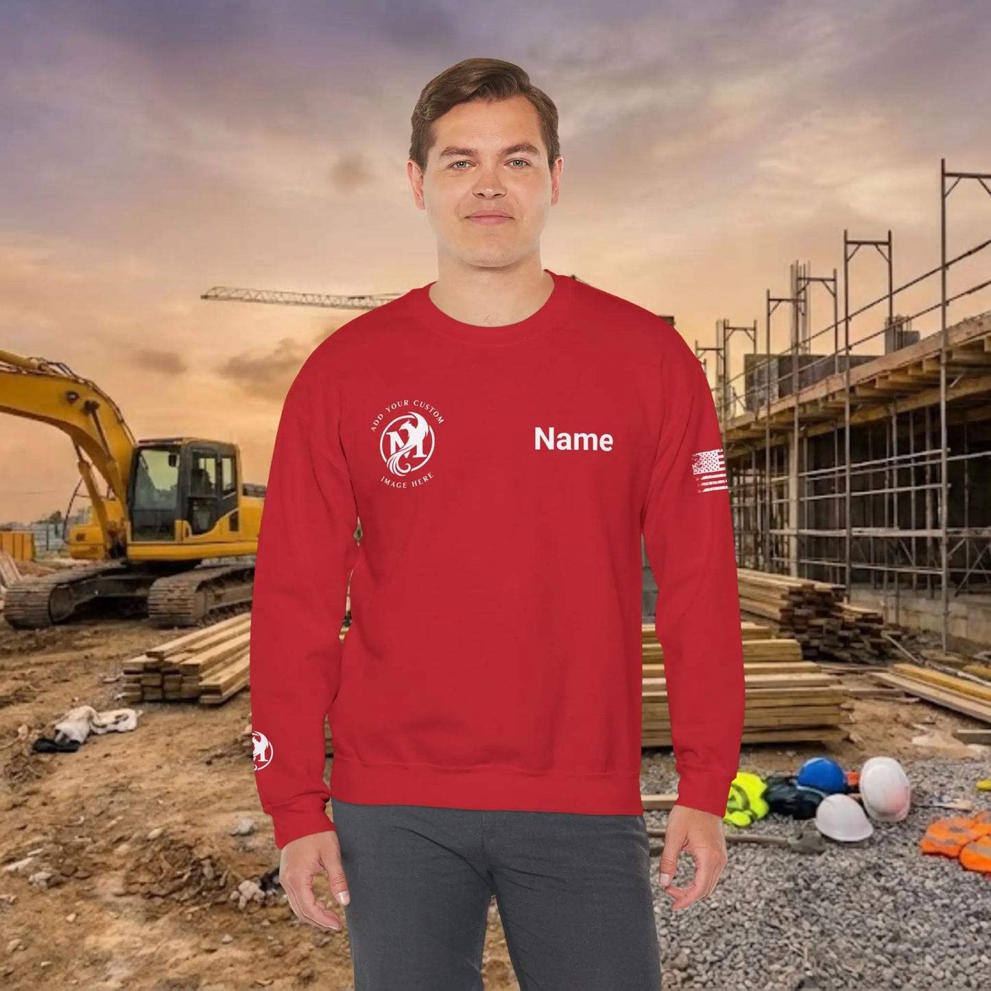 Custom Workwear Crewneck Sweatshirt – Right Chest Logo & Name (Gildan Heavy Blend)