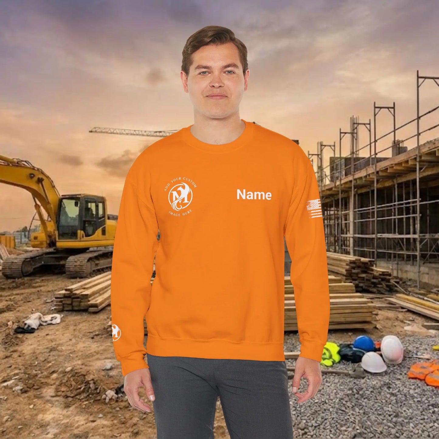 Custom Workwear Crewneck Sweatshirt – Right Chest Logo & Name (Gildan Heavy Blend)