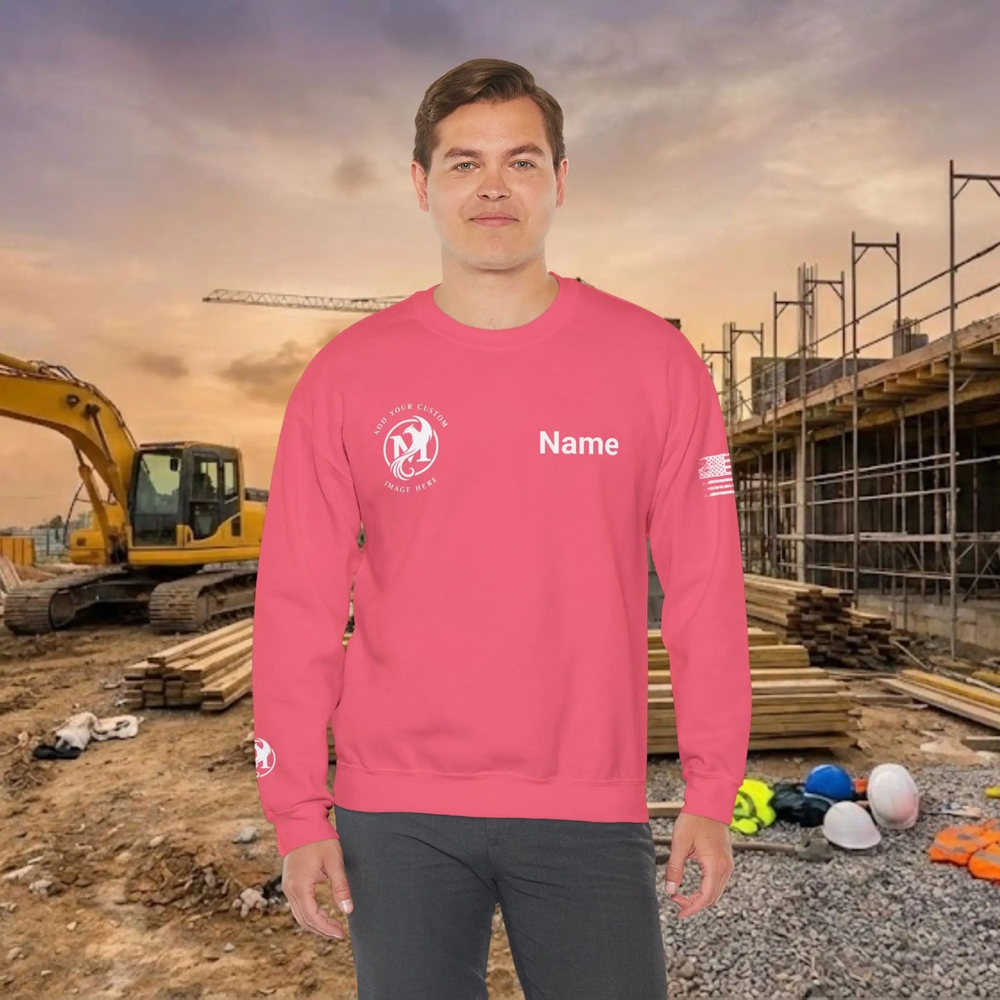 Custom Workwear Crewneck Sweatshirt – Right Chest Logo & Name (Gildan Heavy Blend)