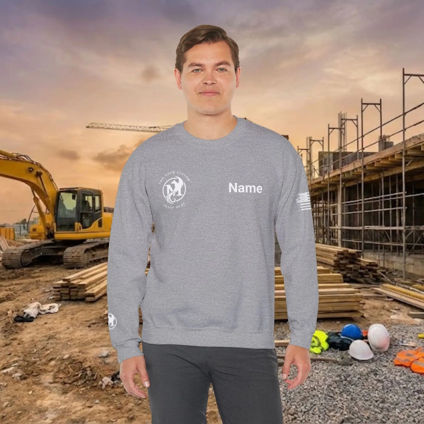 Custom Workwear Crewneck Sweatshirt – Right Chest Logo & Name (Gildan Heavy Blend)